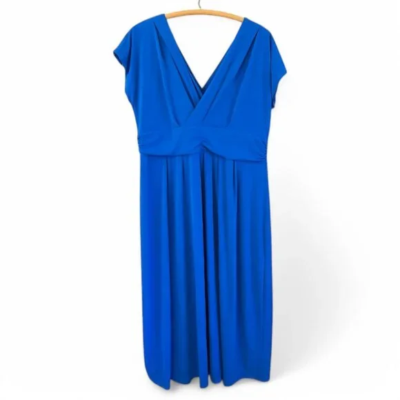 NWT Iman 1XL Blue V-Neck Surplice Wrap Pleated Empire Waist Maxi Dress - Picture 2 of 8